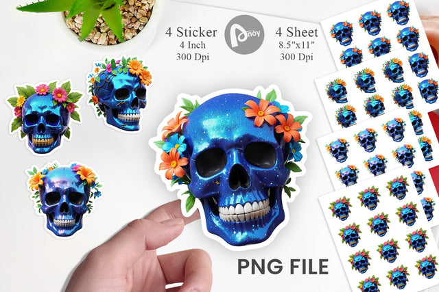 Sticker Floral Skull Sublimation artnoy 