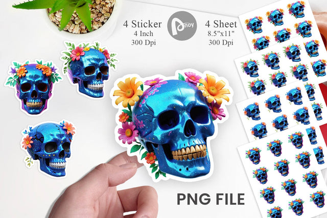 Sticker Floral Skull Sublimation artnoy 