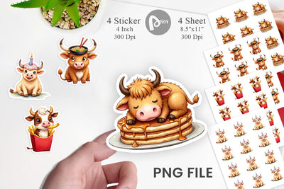Sticker Foodie Highland Cow UglyCute Watercolor Treats Sublimation artnoy 