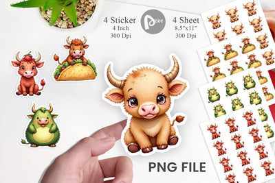 Sticker Foodie Highland Cow UglyCute Watercolor Treats Sublimation artnoy 