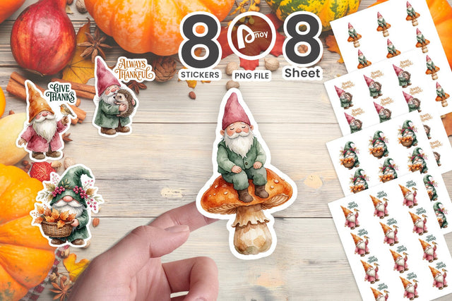 Sticker Forest Friends Thanksgiving Gnomes Sublimation artnoy 