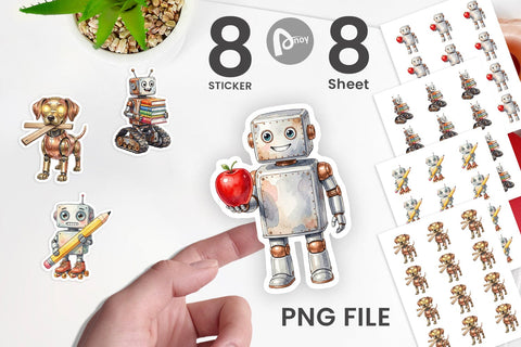 Sticker Friendly Retro School Robot Watercolor Sublimation artnoy 