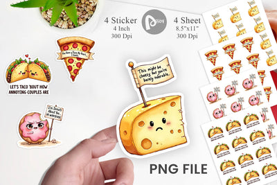 Sticker Funny Food Puns Valentine Sarcastic Love Bites Watercolor Sublimation artnoy 