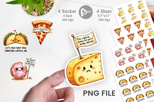 Sticker Funny Food Puns Valentine Sarcastic Love Bites Watercolor Sublimation artnoy 