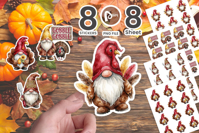 Sticker Funny Turkey Disguise Holiday Gnomes Sublimation artnoy 