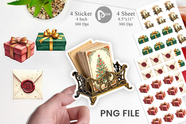 Sticker Gilded Age Christmas Mail & Parcel Watercolor Art Sublimation artnoy 