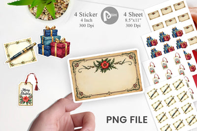 Sticker Gilded Age Christmas Mail & Parcel Watercolor Art Sublimation artnoy 