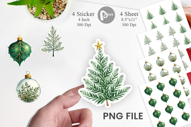 Sticker Gilded Botanical Watercolor Christmas Sublimation artnoy 