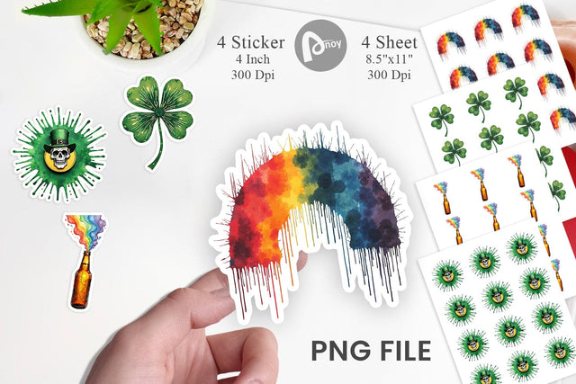 Sticker Glitch & Gold Surreal St. Patrick's Day Lucky Charms Sublimation artnoy 