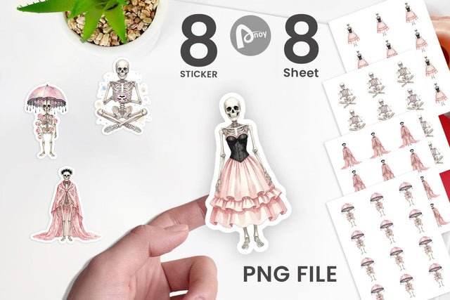 Sticker Graceful Coquette Skeleton Watercolor Sublimation artnoy 