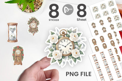 Sticker Graceful Winter Timepiece Watercolor Sublimation artnoy 
