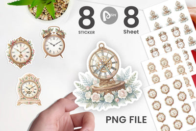 Sticker Graceful Winter Timepiece Watercolor Sublimation artnoy 