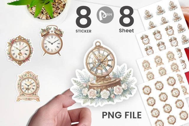 Sticker Graceful Winter Timepiece Watercolor Sublimation artnoy 