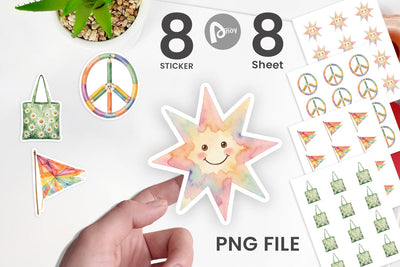 Sticker Groovy 70s School Nostalgia Watercolor Sublimation artnoy 