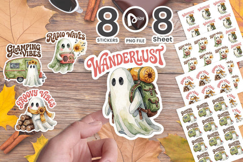 Sticker Groovy 70s Sunset Ghost Glamping SVG artnoy 