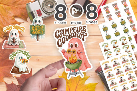 Sticker Groovy 70s Sunset Ghost Glamping SVG artnoy 