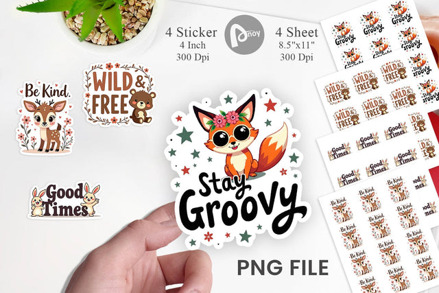 Sticker Groovy Friends Vintage Kawaii Animal Quote Sublimation artnoy 