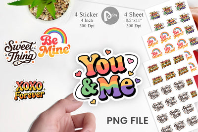 Sticker Groovy Love Retro Valentine Quotes Sublimation artnoy 