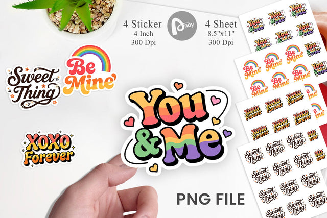 Sticker Groovy Love Retro Valentine Quotes Sublimation artnoy 