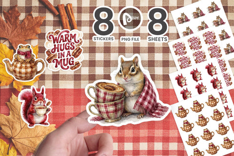 Sticker Groovy Teacup Cozy Autumn Animals SVG artnoy 
