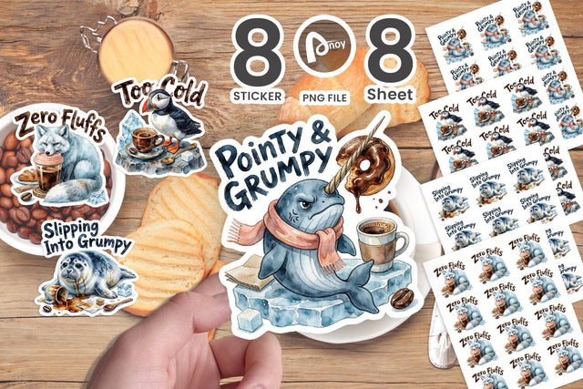 Sticker Grumpy Arctic Coffee Brew Crew Quote Sublimation artnoy 