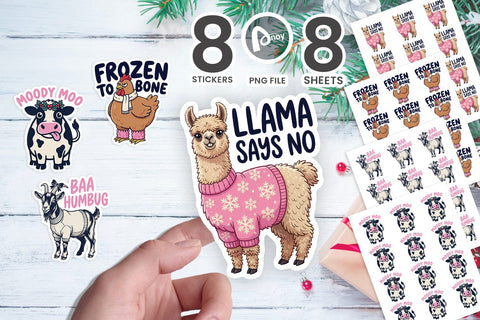 Sticker Grumpy Barnyard Christmas Animals SVG artnoy 