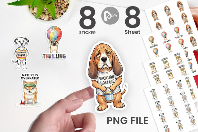 Sticker Grumpy Beach Dog Sarcastic Watercolor Sublimation artnoy 