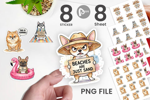 Sticker Grumpy Beach Dog Sarcastic Watercolor Sublimation artnoy 