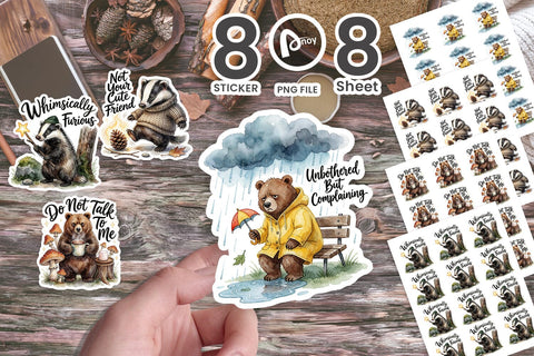 Sticker Grumpy Bear Badger Hygge Watercolor Quote Sublimation artnoy 