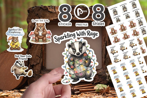 Sticker Grumpy Bear Badger Hygge Watercolor Sublimation artnoy 