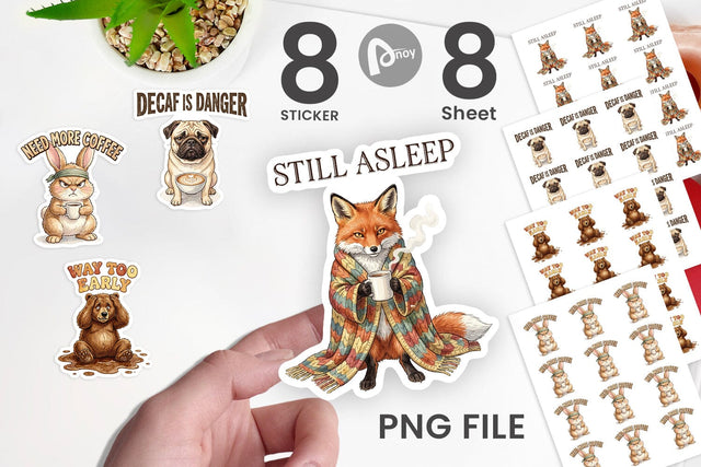 Sticker Grumpy Caffeine Crash Vintage Watercolor Sublimation artnoy 