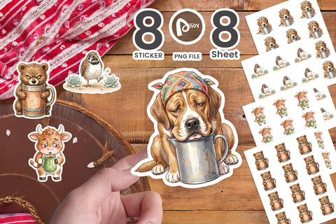 Sticker Grumpy Desert Coffee Animal Watercolor Sublimation artnoy 
