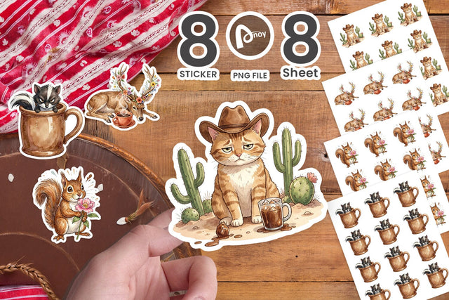 Sticker Grumpy Desert Coffee Animal Watercolor Sublimation artnoy 