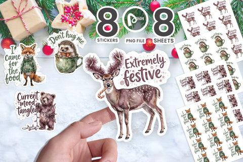 Sticker Grumpy Forest Christmas Burnout Watercolor SVG artnoy 