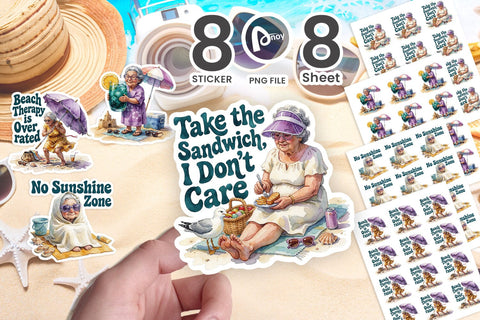 Sticker Grumpy Impatient Beach Grandma Sublimation artnoy 