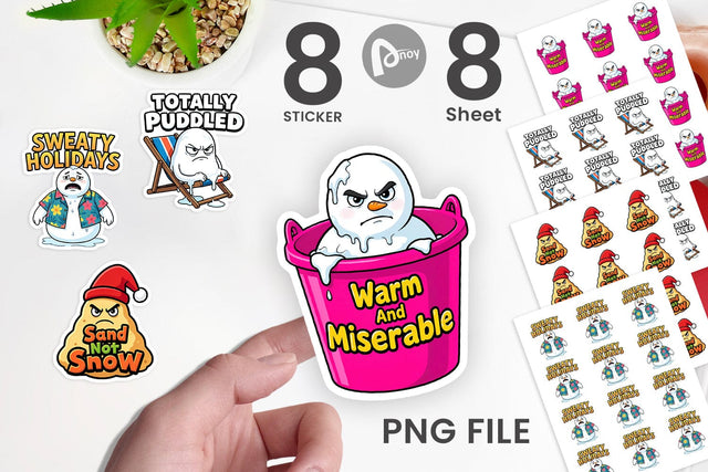 Sticker Grumpy Melting Snowman Sarcastic Quotes Sublimation artnoy 
