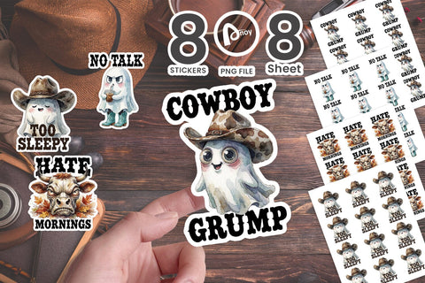 Sticker Grumpy Morning Coffee Cowboy Ghosts Sublimation artnoy 