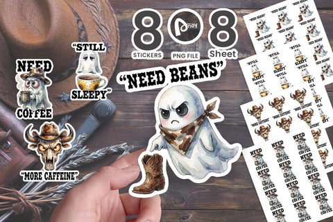 Sticker Grumpy Morning Coffee Cowboy Ghosts Sublimation artnoy 