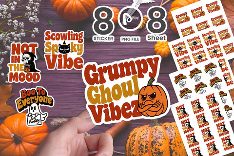 Sticker Grumpy Pumpkin Vibe Retro Halloween SVG artnoy 