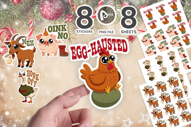 Sticker Grumpy Retro Christmas Farm Animals SVG artnoy 