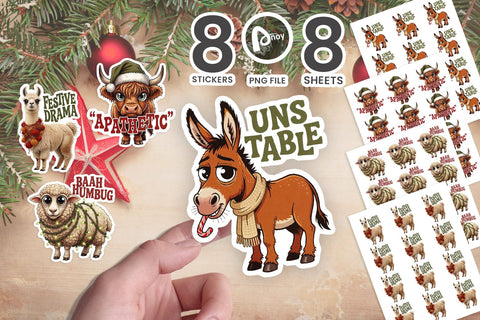 Sticker Grumpy Retro Christmas Farm Animals SVG artnoy 