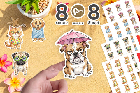 Sticker Grumpy Summer Pet Watercolor Sublimation artnoy 