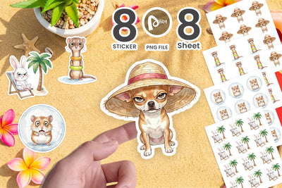 Sticker Grumpy Summer Pet Watercolor Sublimation artnoy 