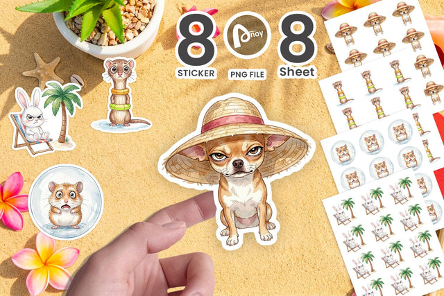 Sticker Grumpy Summer Pet Watercolor Sublimation artnoy 