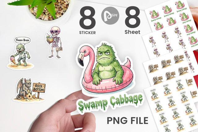 Sticker Grumpy Summerween Monster Watercolor Sublimation artnoy 