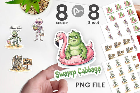 Sticker Grumpy Summerween Monster Watercolor Sublimation artnoy 