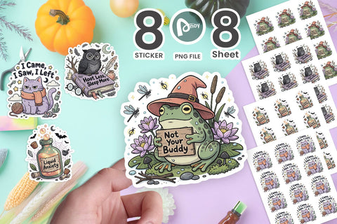 Sticker Grumpy Witch Familiar Cartoon Sublimation artnoy 