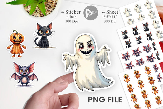 Sticker Halloween Characters Watercolor Sublimation artnoy 