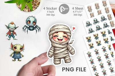 Sticker Halloween Characters Watercolor Sublimation artnoy 