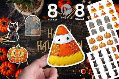 Sticker Halloween Patchwork Folk Art Sublimation artnoy 